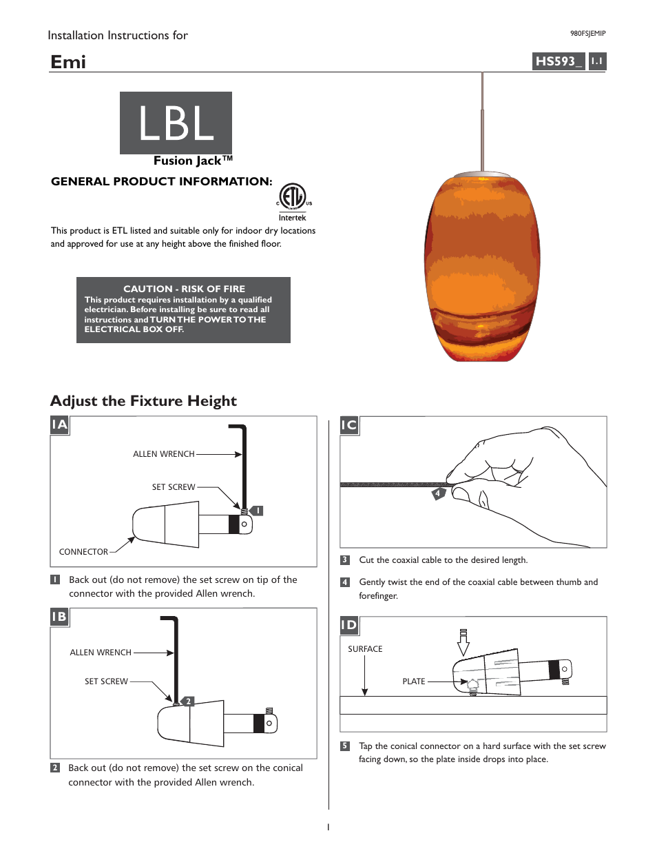 LBL Lighting Emi P User Manual | 4 pages