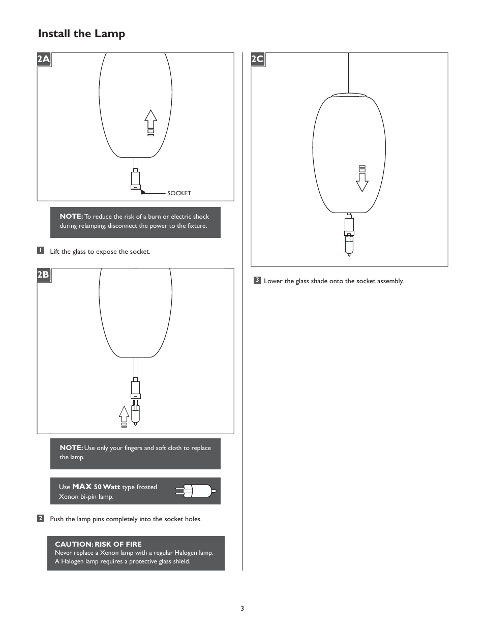 Install the lamp, 2c 2b | LBL Lighting Emi P User Manual | Page 3 / 4