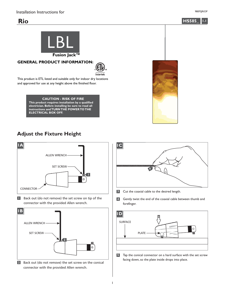 LBL Lighting Rio P User Manual | 4 pages