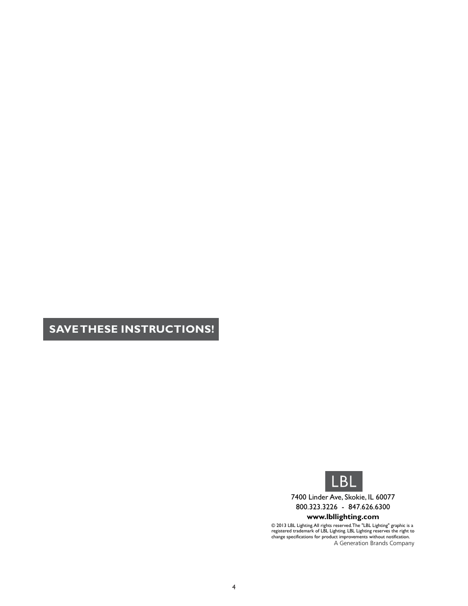 Save these instructions | LBL Lighting Rio P User Manual | Page 4 / 4