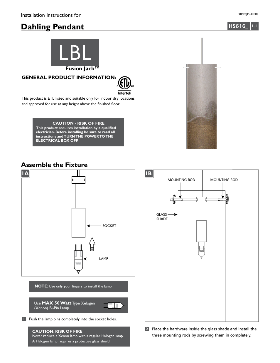 LBL Lighting Dahling User Manual | 4 pages