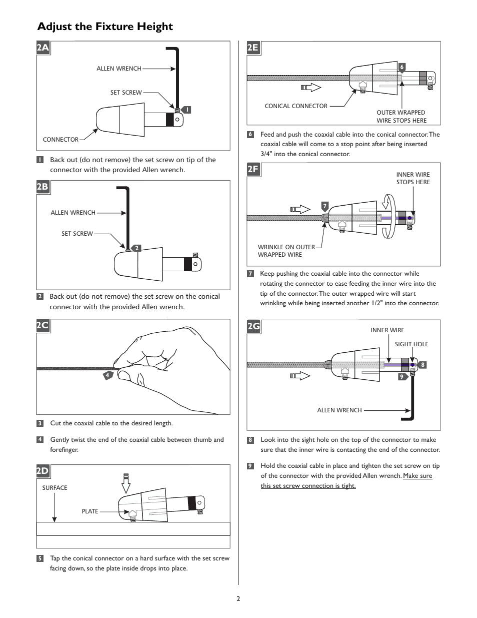 Adjust the fixture height, 2a 2b | LBL Lighting Dahling User Manual | Page 2 / 4