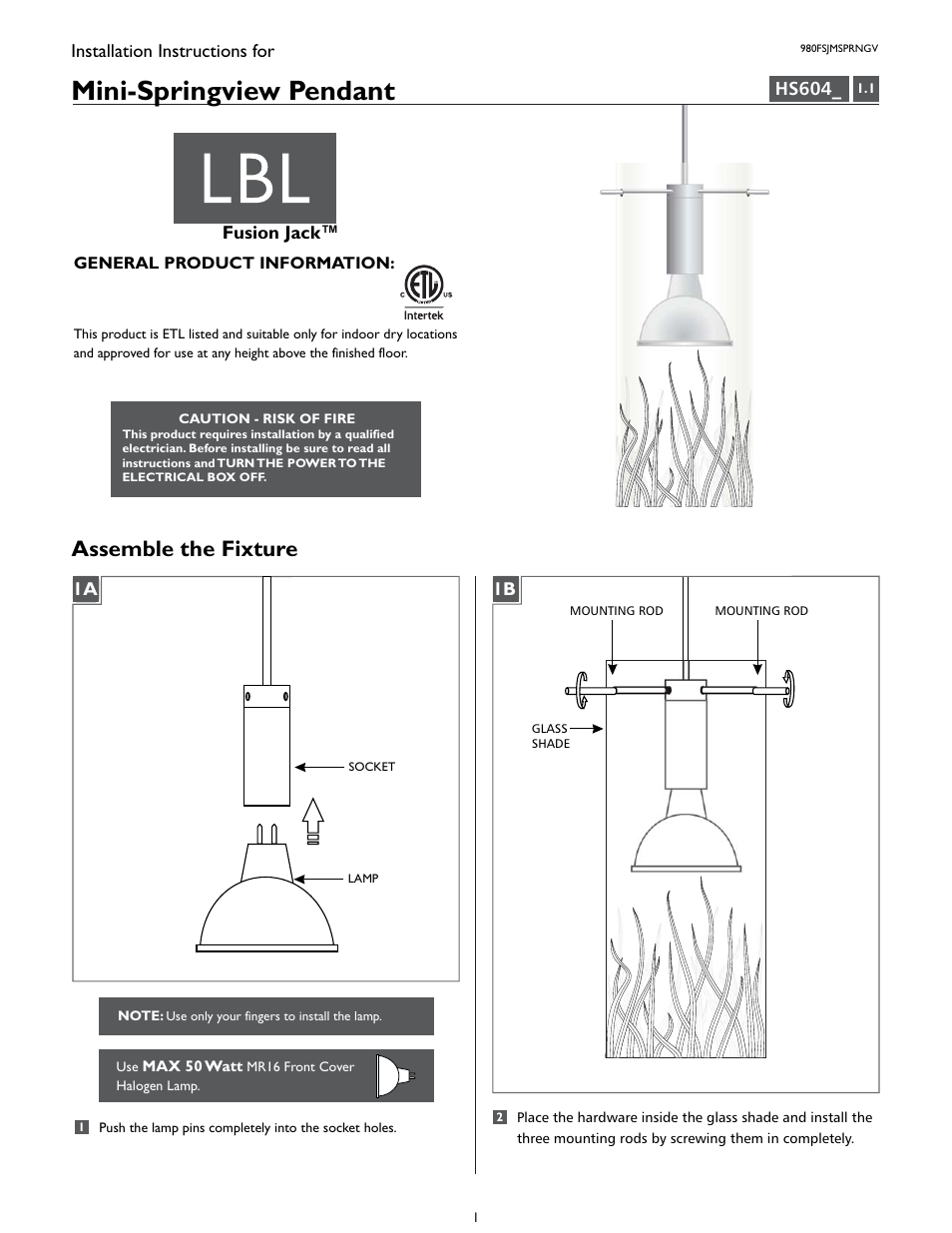 LBL Lighting Mini-Springview User Manual | 4 pages