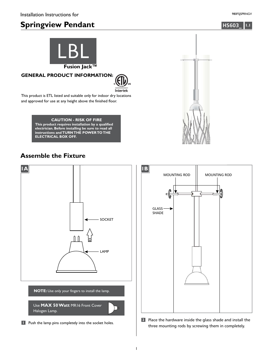 LBL Lighting Springview User Manual | 4 pages