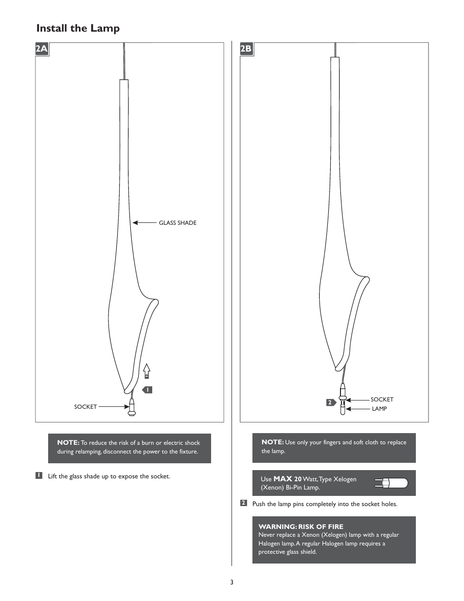 Install the lamp, 2a 2b | LBL Lighting Mini-Lily User Manual | Page 3 / 4