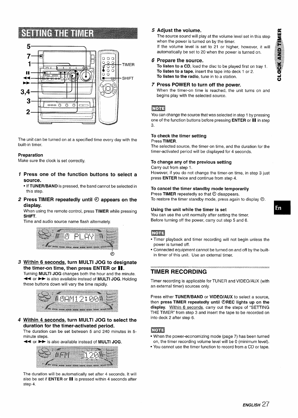 Adjust the volume, Prepare the source, Press power to turn off the power | Timer recording | Aiwa NSX-A888 User Manual | Page 27 / 92