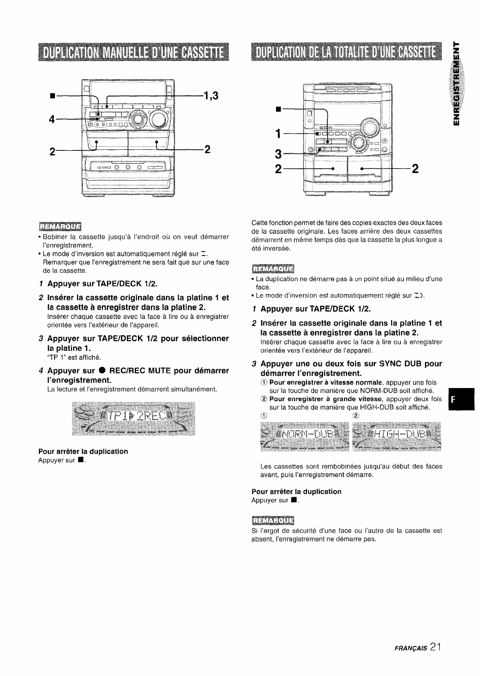 Tplikzkec, Wrm d\..b, Him di.b | Pour arrêter la duplication, Duplicai, Wrm.. d\..b, Di.b | Aiwa NSX-A888 User Manual | Page 81 / 92