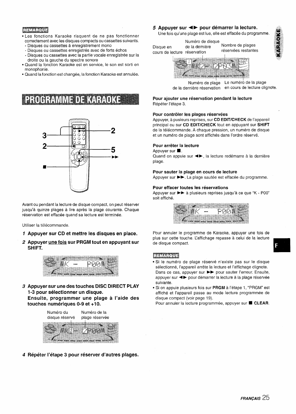 5 appuyer sur pour démarrer la lecture, 1 appuyer sur cd et mettre les disques en place, K p00 | Pour ajouter une réservation pendant la lecture, Pour contrôler les plages réservées, Pour arrêter la lecture, Pour sauter la plage en cours de lecture, Pour effacer toutes les réservations, Pü. 2p00, 4 répéter l’étape 3 pour réserver d’autres plages | Aiwa NSX-A888 User Manual | Page 85 / 92