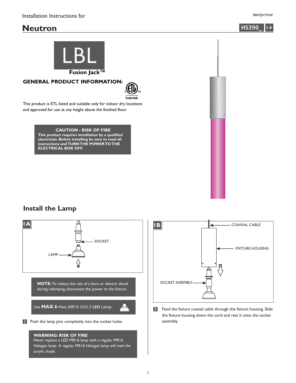 LBL Lighting Neutron P User Manual | 4 pages