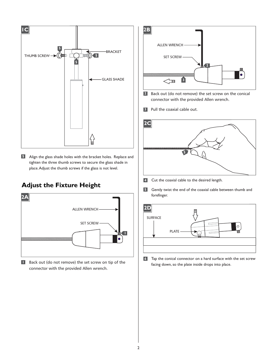 Adjust the fixture height, 2a 2b | LBL Lighting Top-SI Coax User Manual | Page 2 / 4