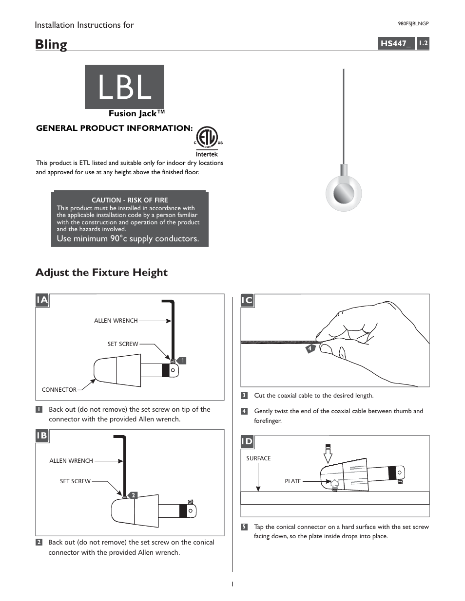 LBL Lighting Bling P User Manual | 4 pages