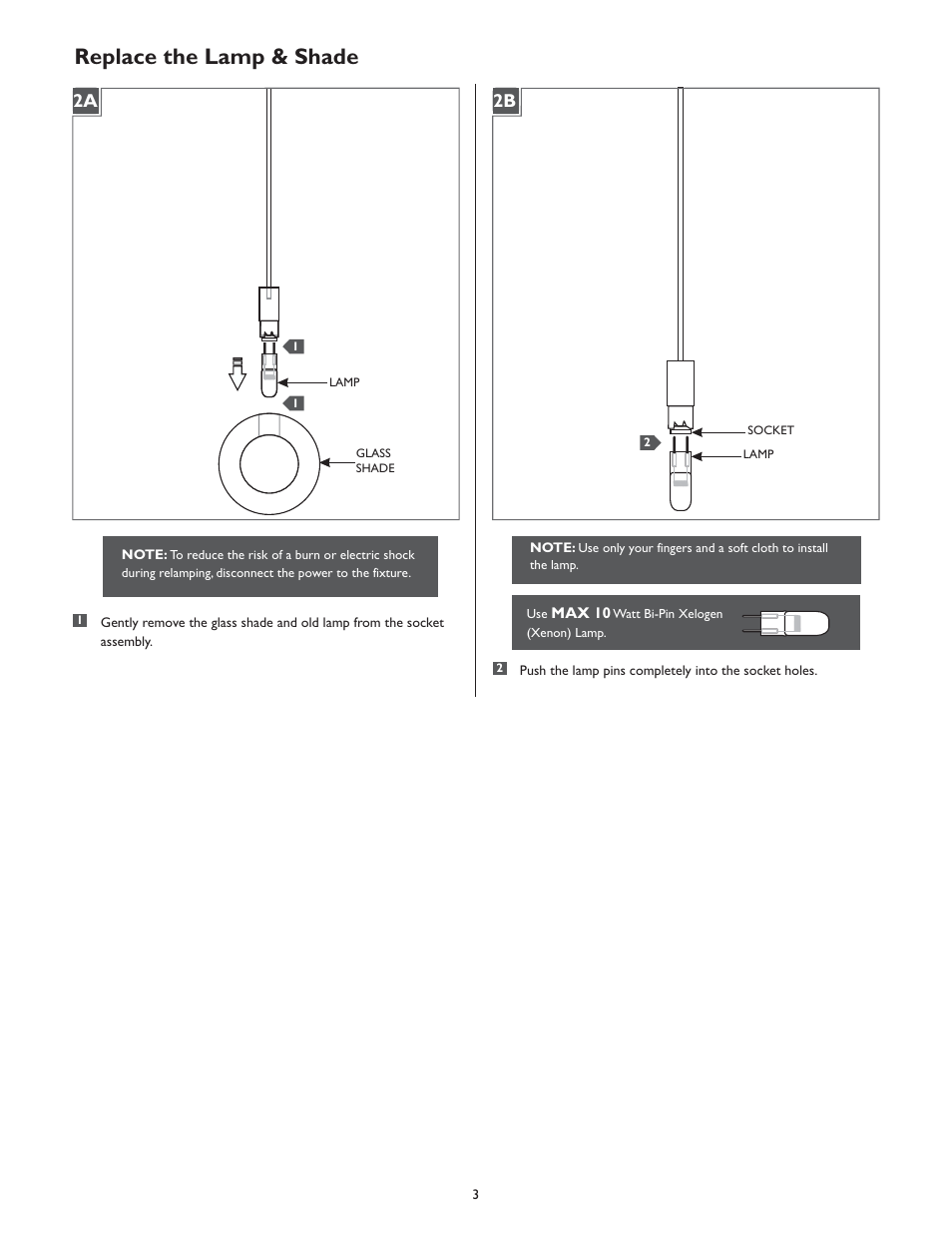 Replace the lamp & shade, 2a 2b | LBL Lighting Bling P User Manual | Page 3 / 4