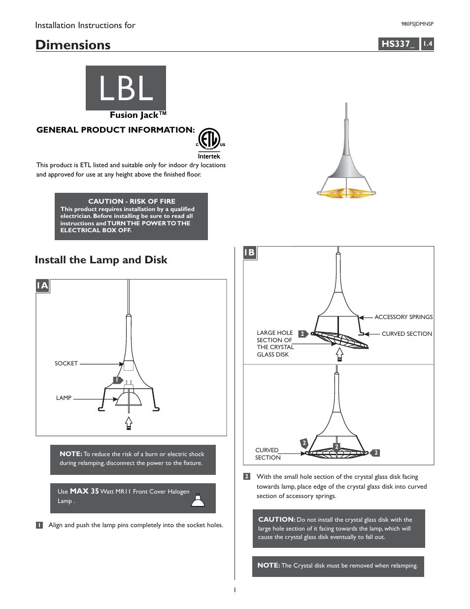 LBL Lighting Dimensions User Manual | 4 pages