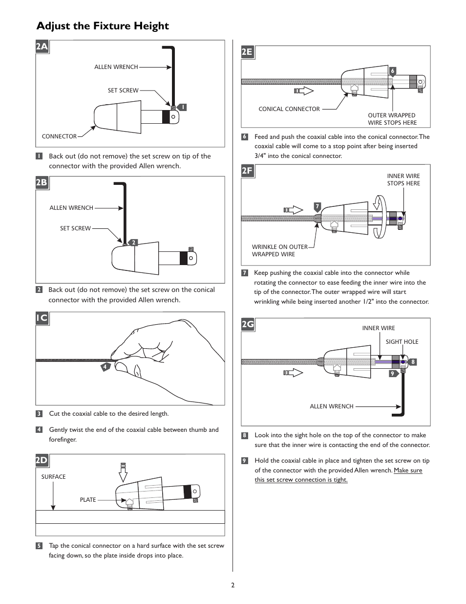 Adjust the fixture height, 2a 2b | LBL Lighting Dimensions User Manual | Page 2 / 4