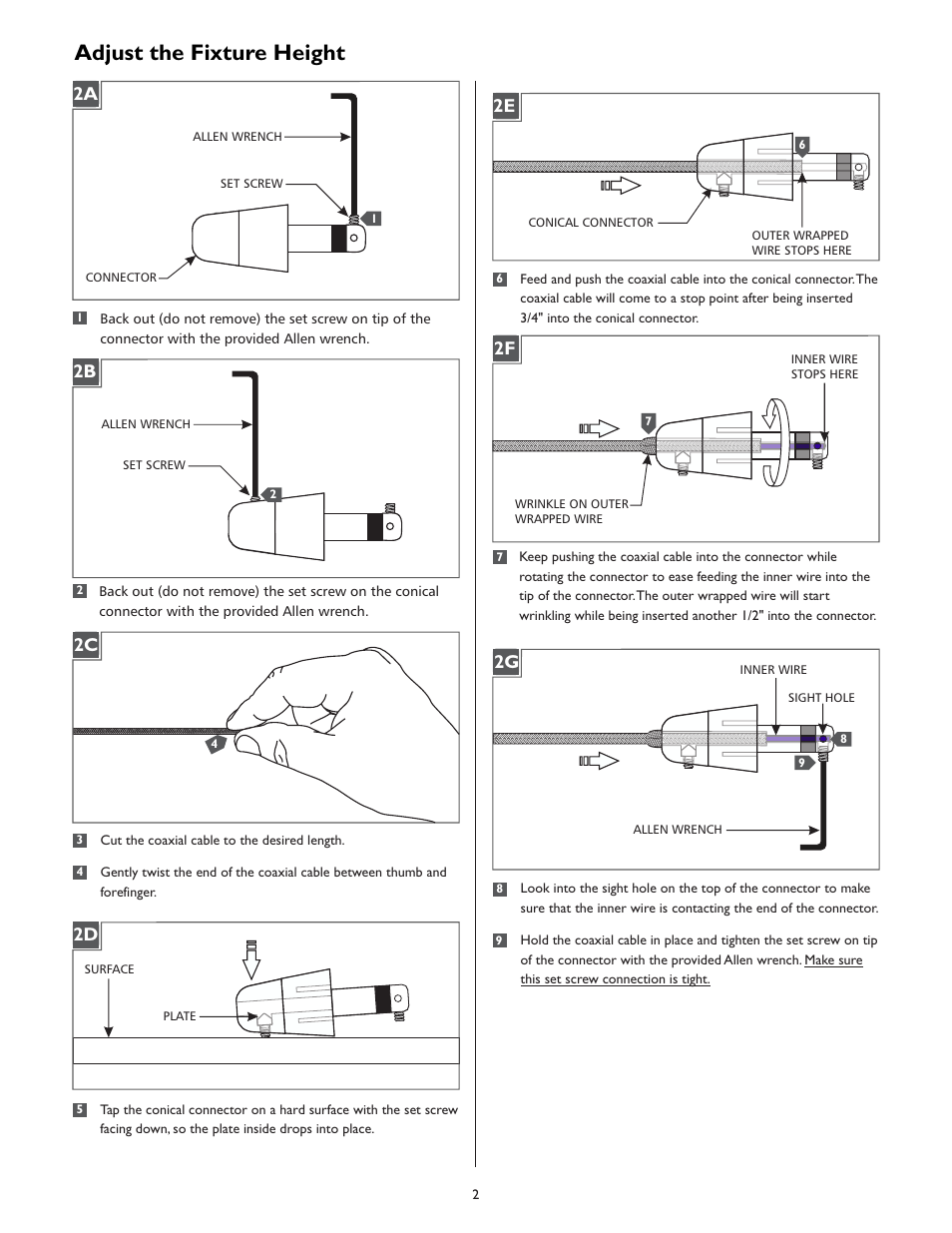 Adjust the fixture height, 2a 2b | LBL Lighting Vision User Manual | Page 2 / 4