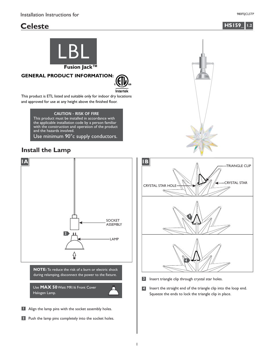 LBL Lighting Celeste P User Manual | 4 pages