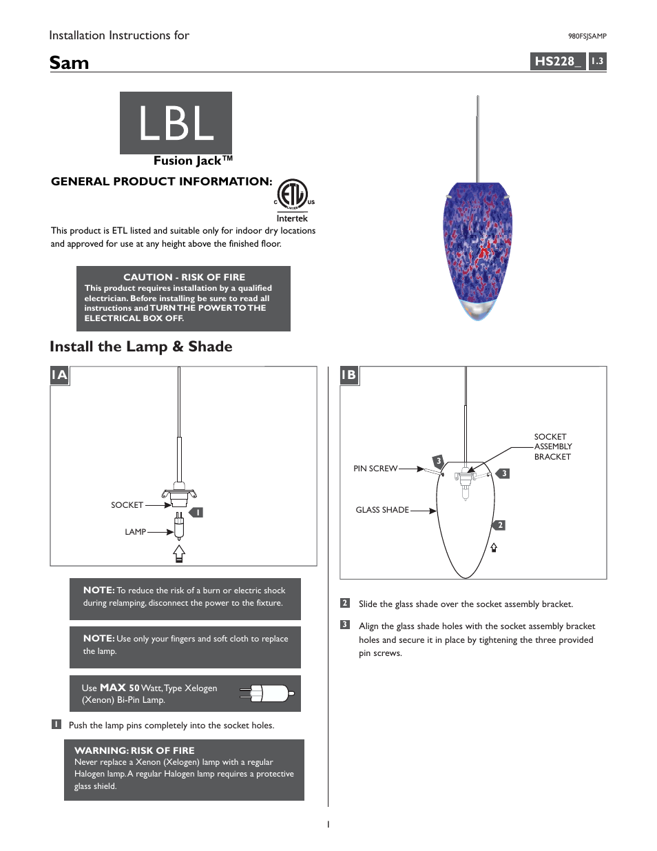 LBL Lighting Sam P User Manual | 4 pages