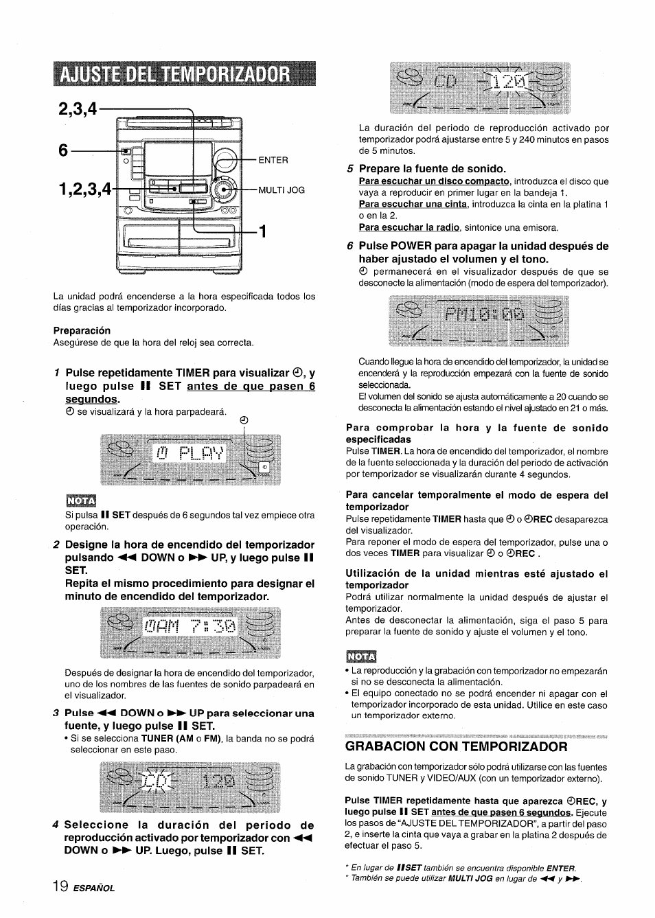 Preparación, 0 plrv p, 3 pulse ◄◄ down o ►► up para seleccionar una | Grabacion con temporizador, Plrv p | Aiwa NSX-A508 User Manual | Page 42 / 68