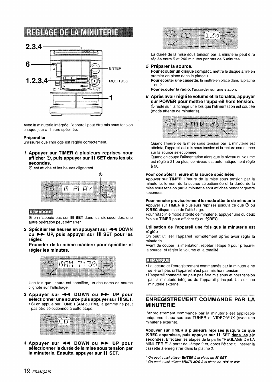Glage de la minuterie, Préparation, P/v| ;i 0 ;; 00 | Pour contrôler l’heure et la source spécifiées, Enregistrement commande par la minuterie | Aiwa NSX-A508 User Manual | Page 64 / 68