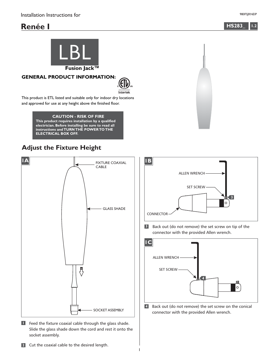 LBL Lighting Renée I P User Manual | 4 pages