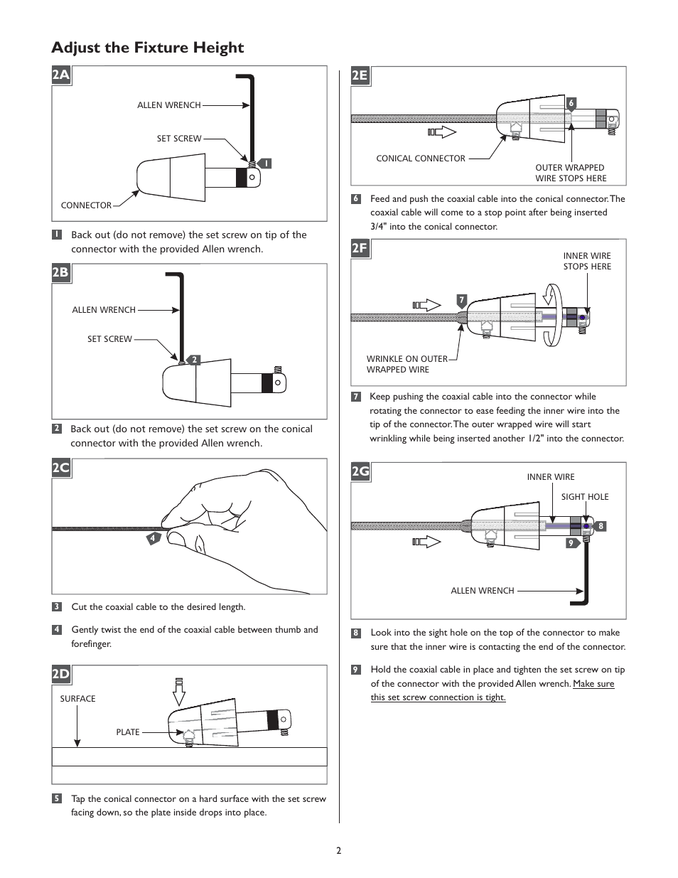 Adjust the fixture height, 2a 2b | LBL Lighting Tubular P User Manual | Page 2 / 4
