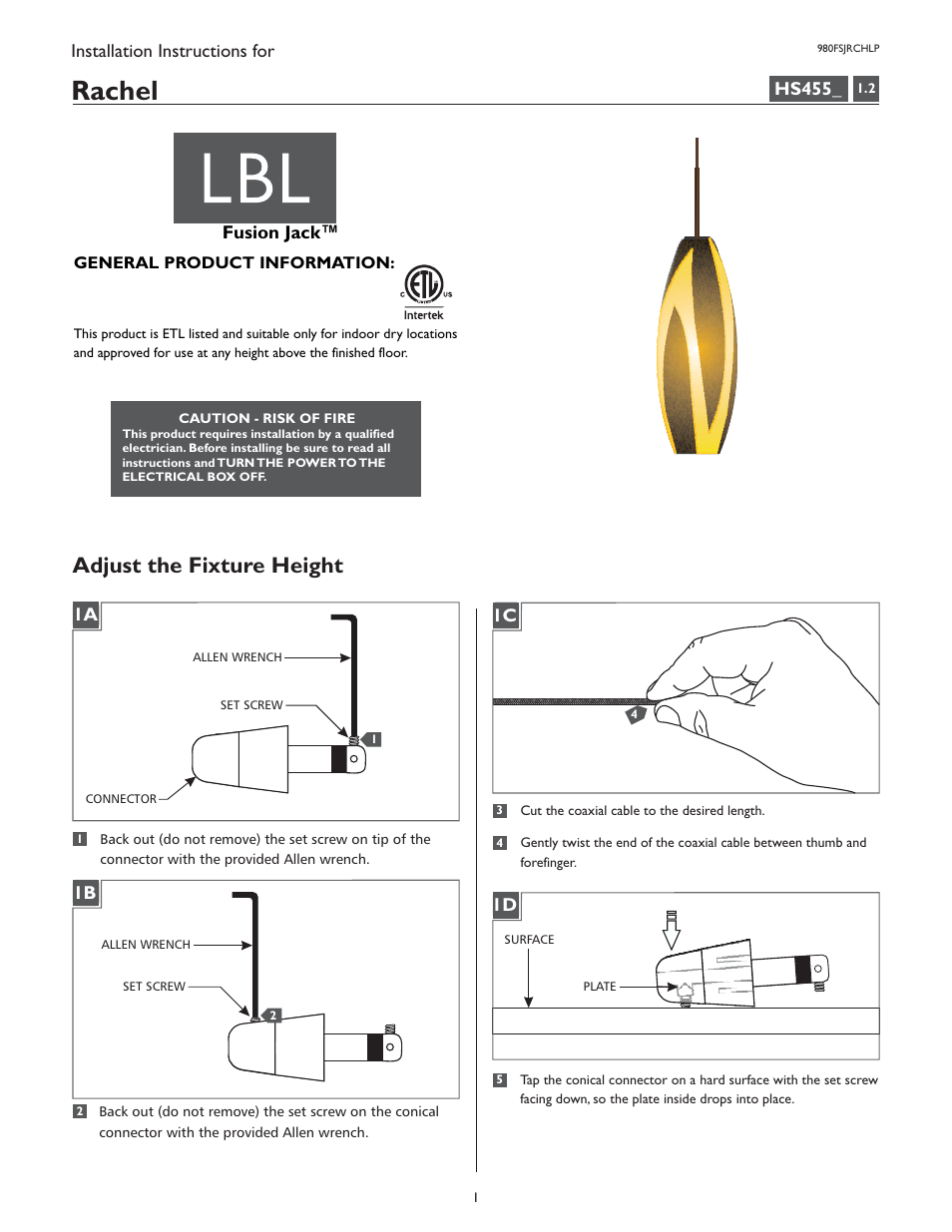 LBL Lighting Rachel P User Manual | 4 pages