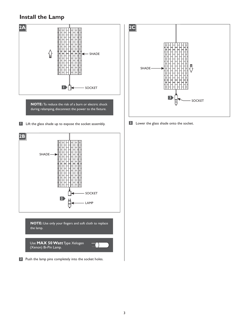 Install the lamp, 2a 2c 2b | LBL Lighting Coliseum P User Manual | Page 3 / 4