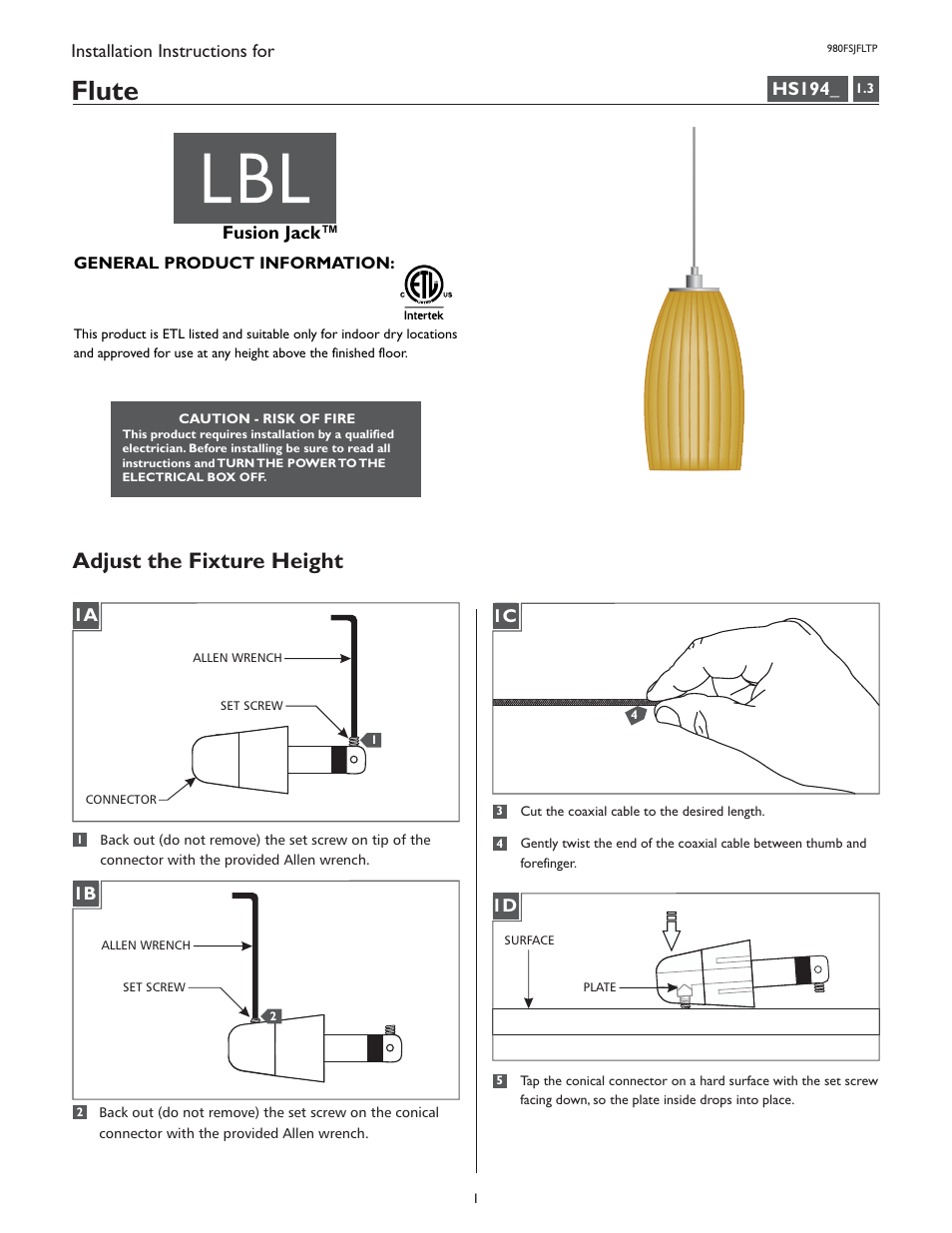 LBL Lighting Flute P User Manual | 4 pages