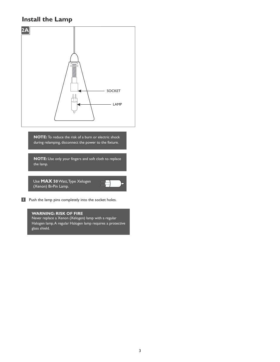 Install the lamp | LBL Lighting Onyx Cone User Manual | Page 3 / 4