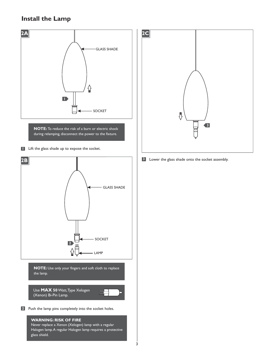 Install the lamp | LBL Lighting Tear-SII Coax P User Manual | Page 3 / 4