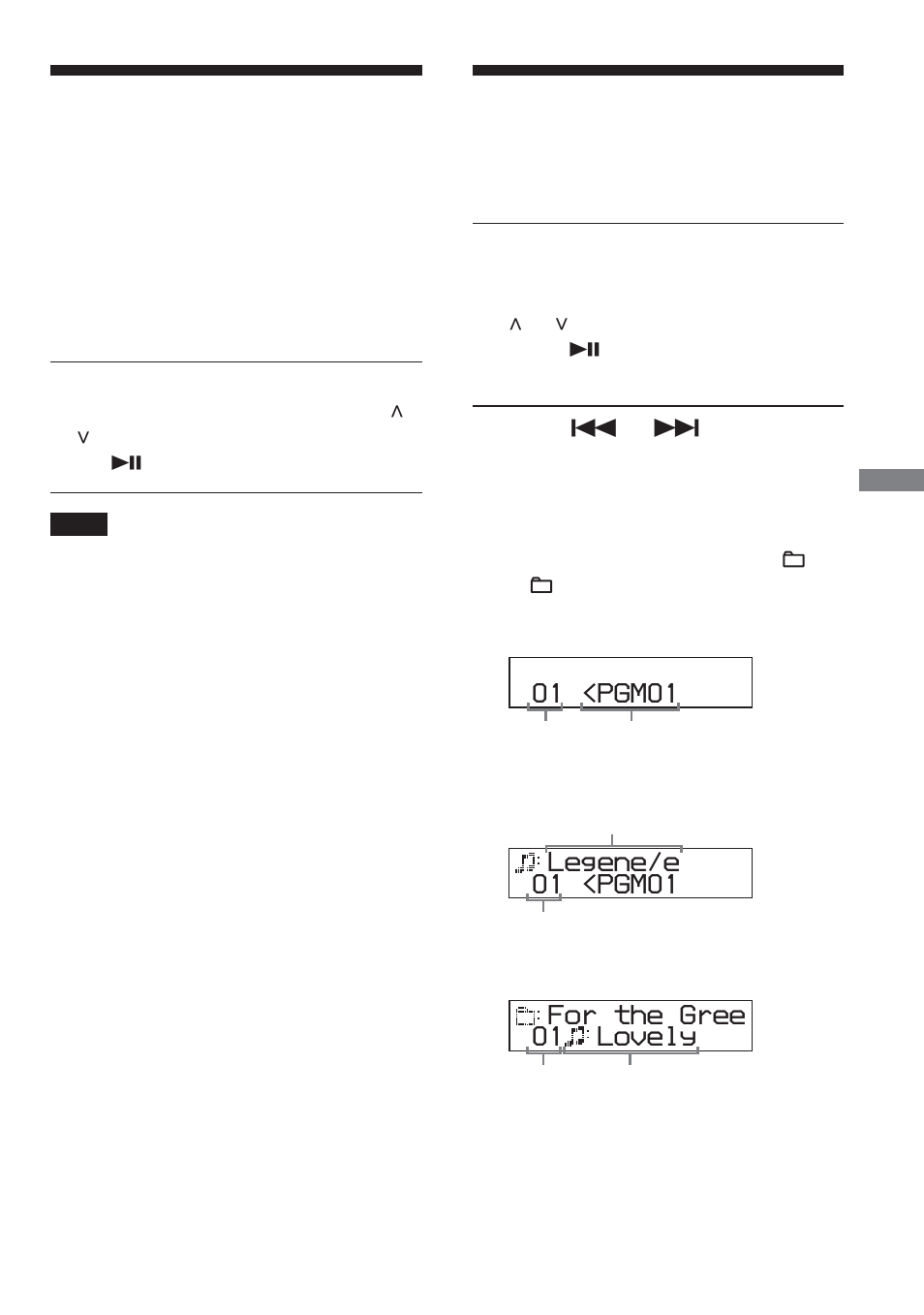 Playing tracks in your favorite order (pgm play), Playing tracks in your favorite order, 01 <pgm01 | 01 <pgm01 legene/e, 01 lovely for the gree | Aiwa XP-ZV610 User Manual | Page 19 / 68