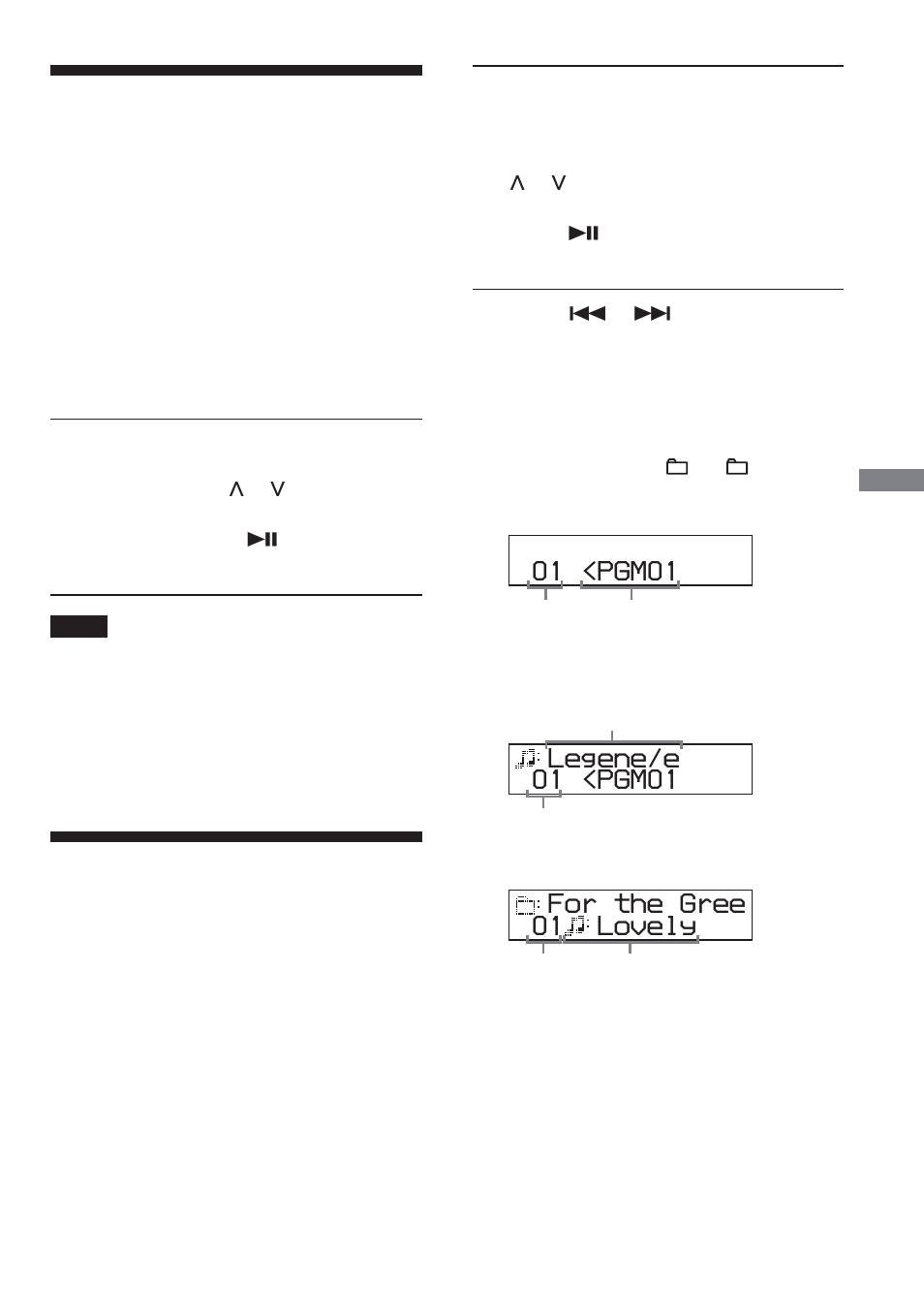 Reproducción de pistas en el orden que se desee, 01 <pgm01, 01 <pgm01 legene/e | 01 lovely for the gree | Aiwa XP-ZV610 User Manual | Page 51 / 68