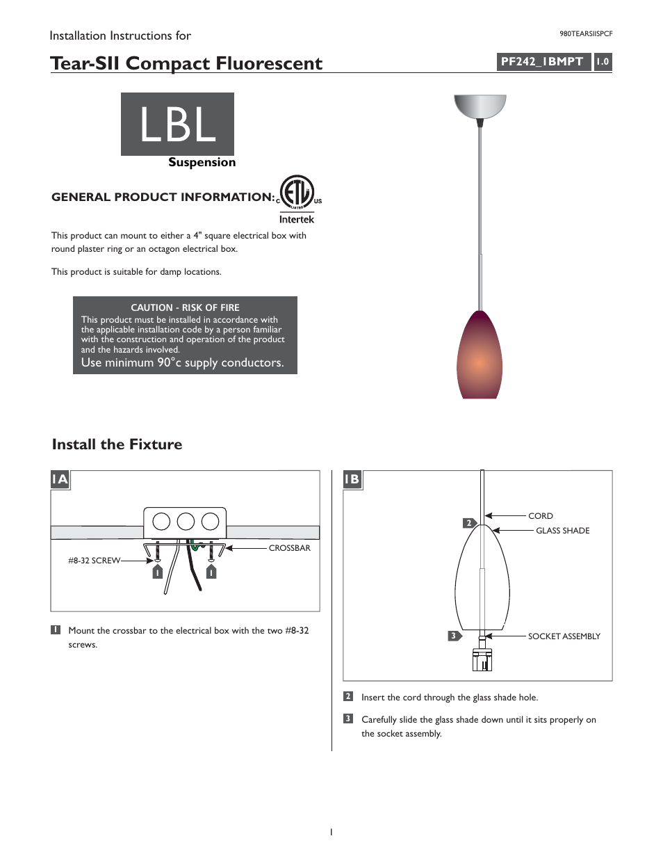 LBL Lighting Tear-SII Coax PCF User Manual | 4 pages