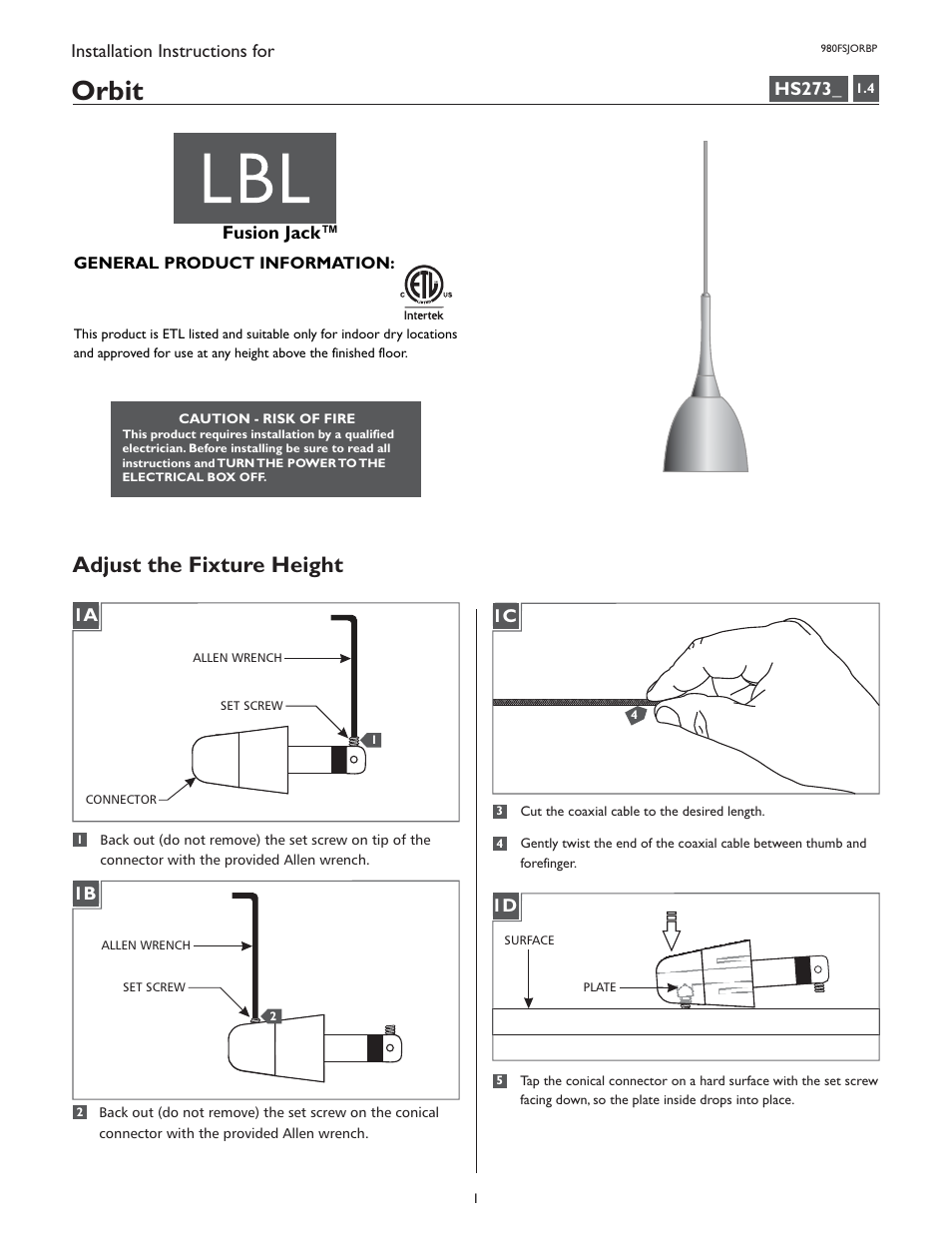 LBL Lighting Orbit P User Manual | 4 pages