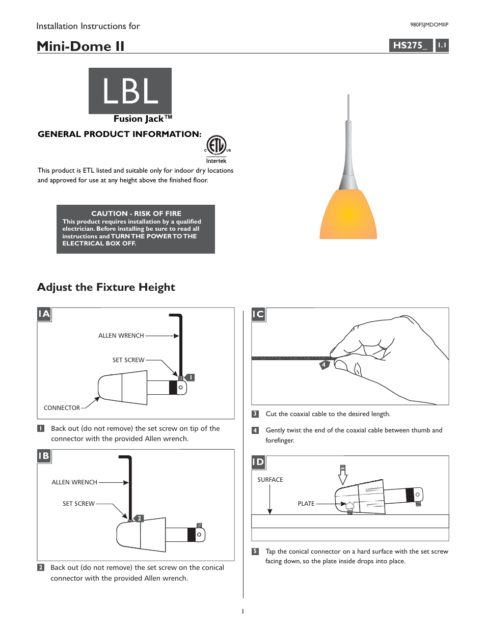 LBL Lighting Mini-Dome II P User Manual | 4 pages