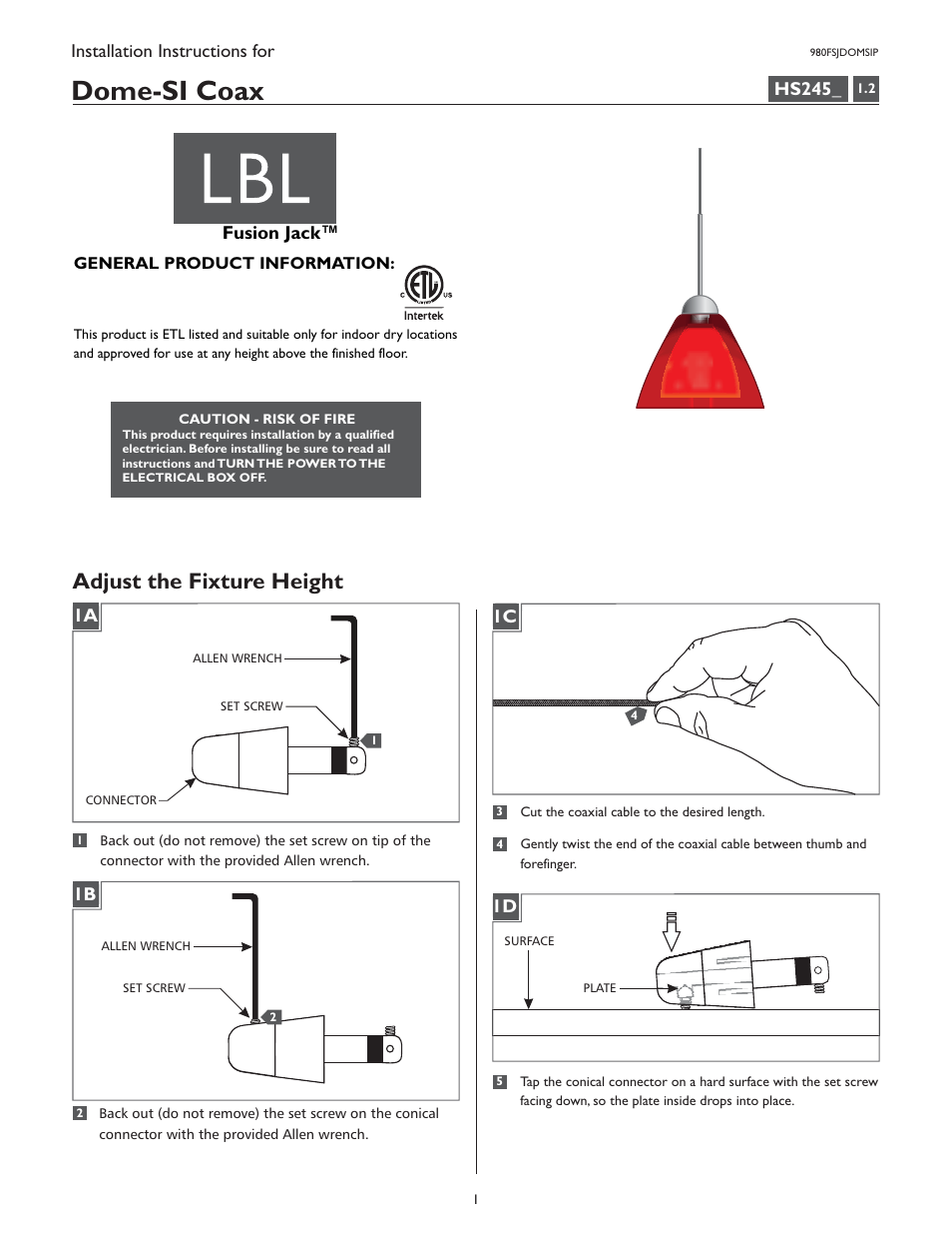 LBL Lighting Dome-SI Coax User Manual | 4 pages