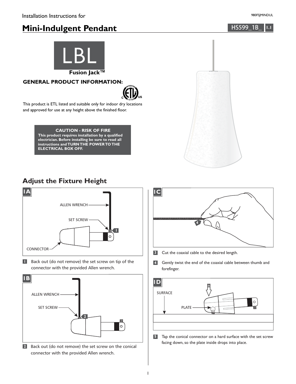 LBL Lighting Mini-Indulgent User Manual | 4 pages