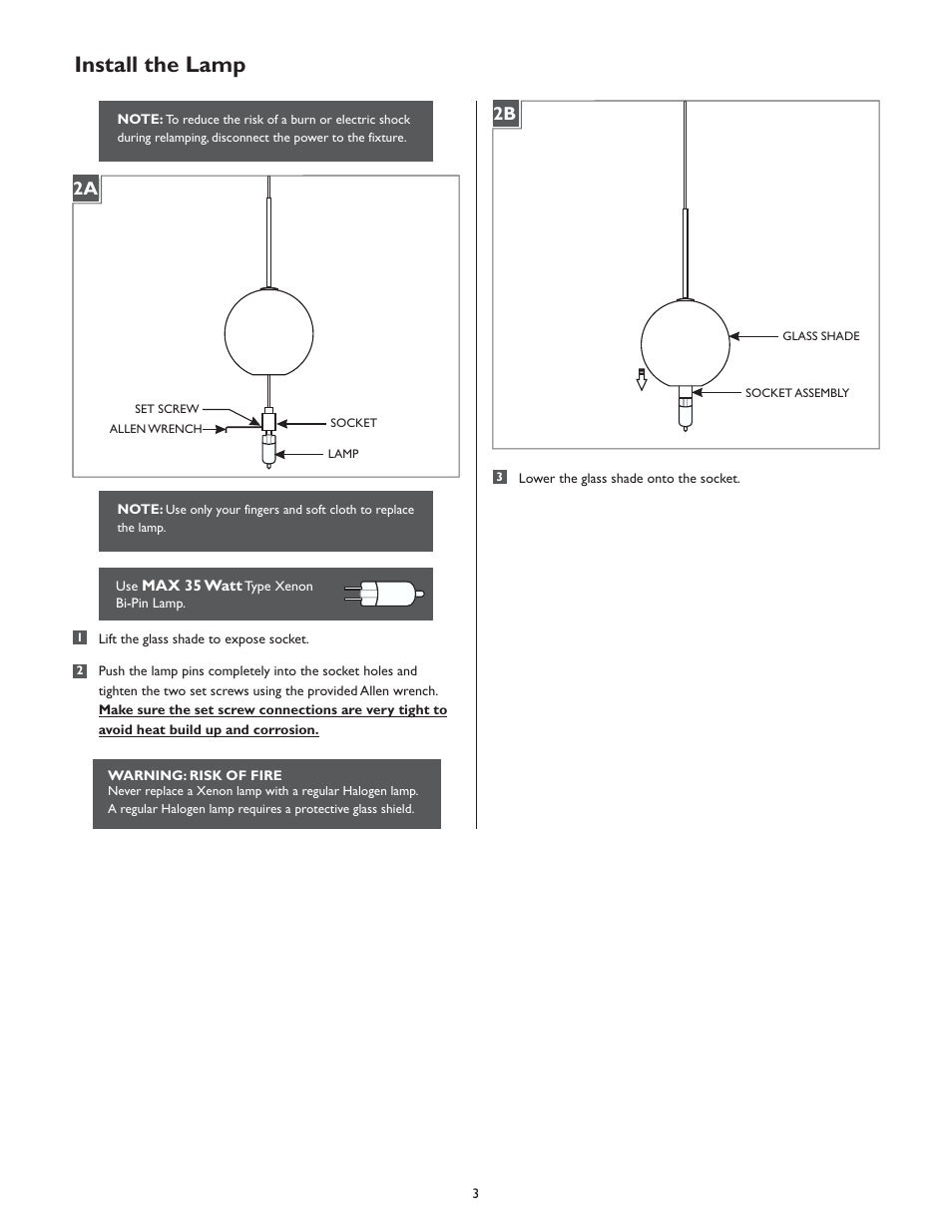 Install the lamp, 2a 2b | LBL Lighting Paperweight P User Manual | Page 3 / 4