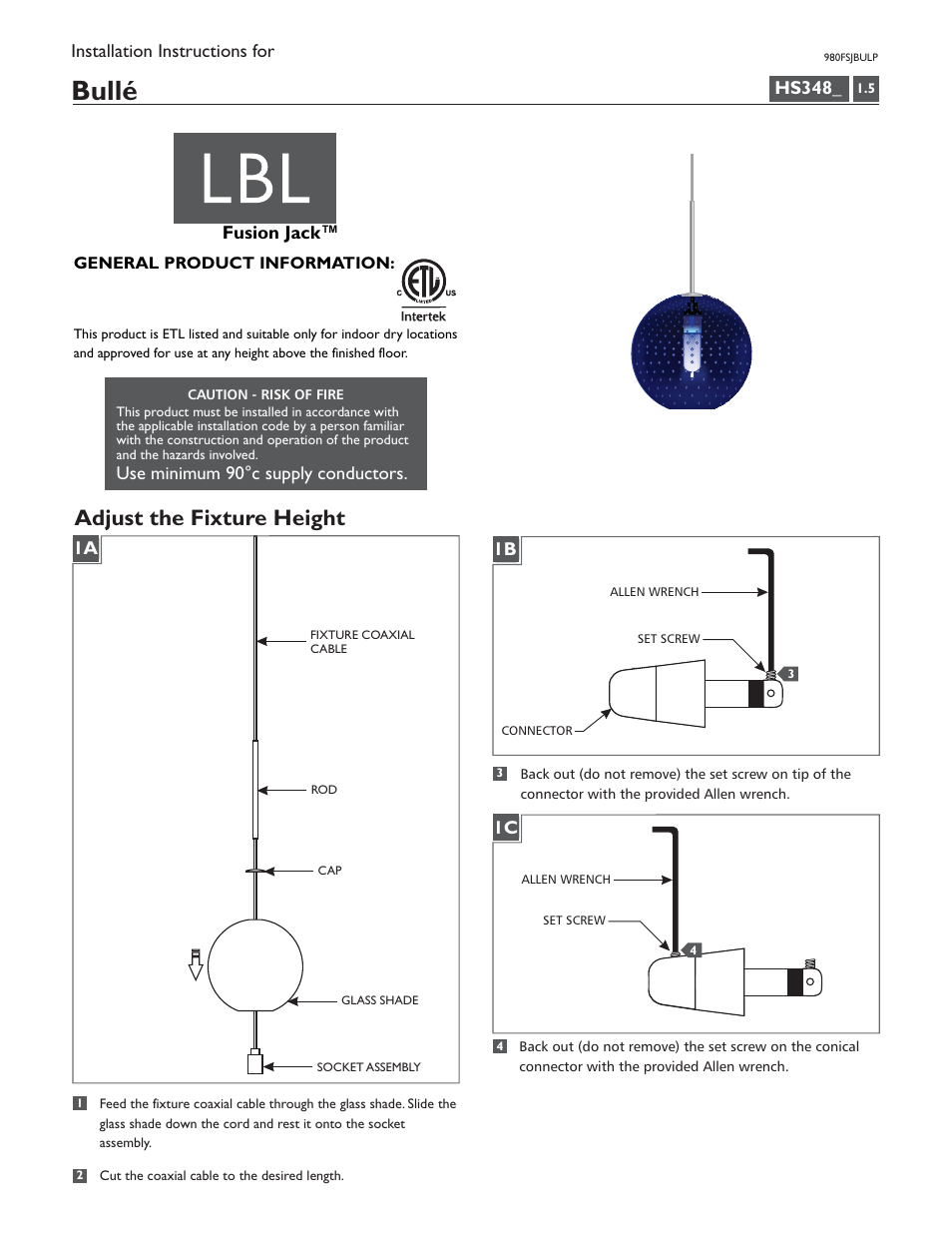 LBL Lighting Bullé P User Manual | 4 pages