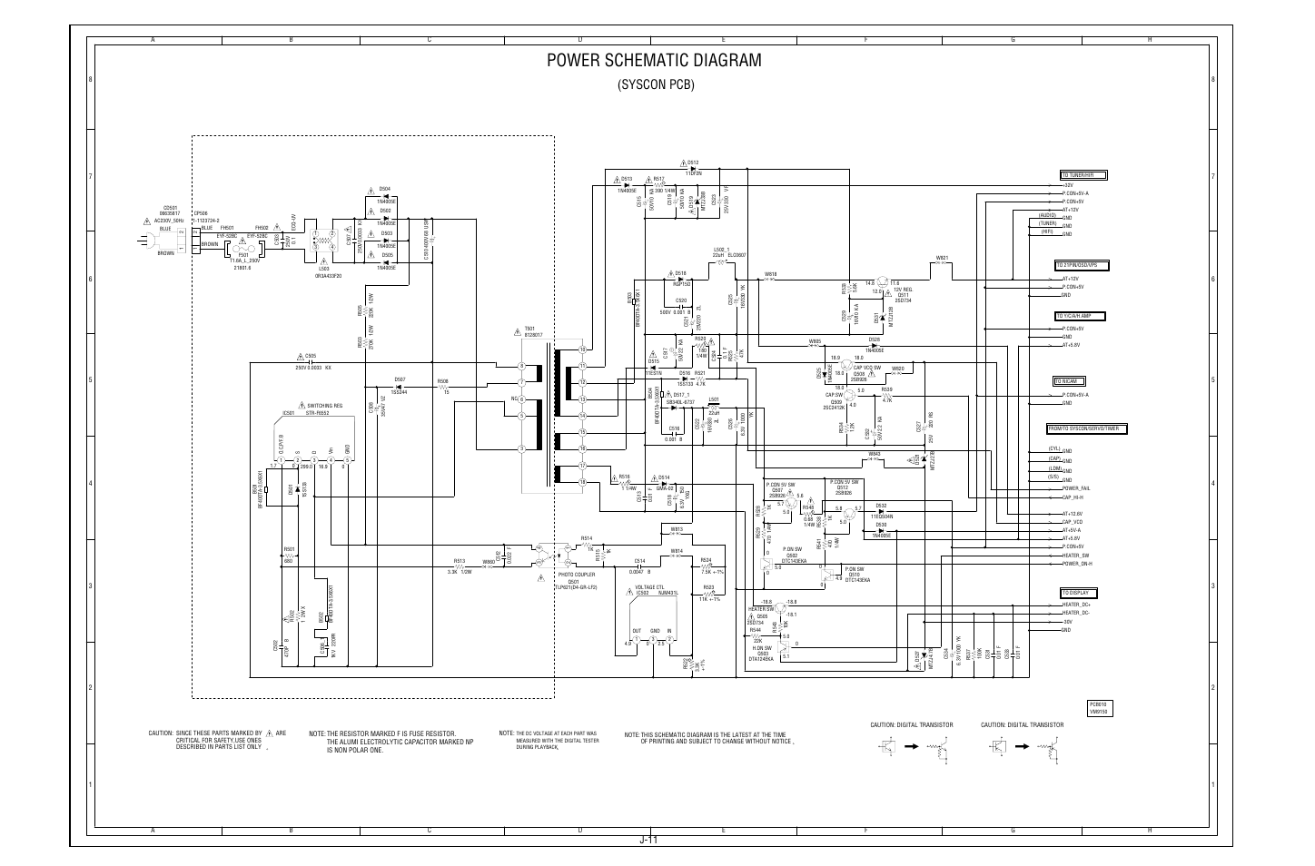 Power schematic diagram, Syscon pcb), J-11 | Aiwa HV-FX5100 User Manual | Page 71 / 84