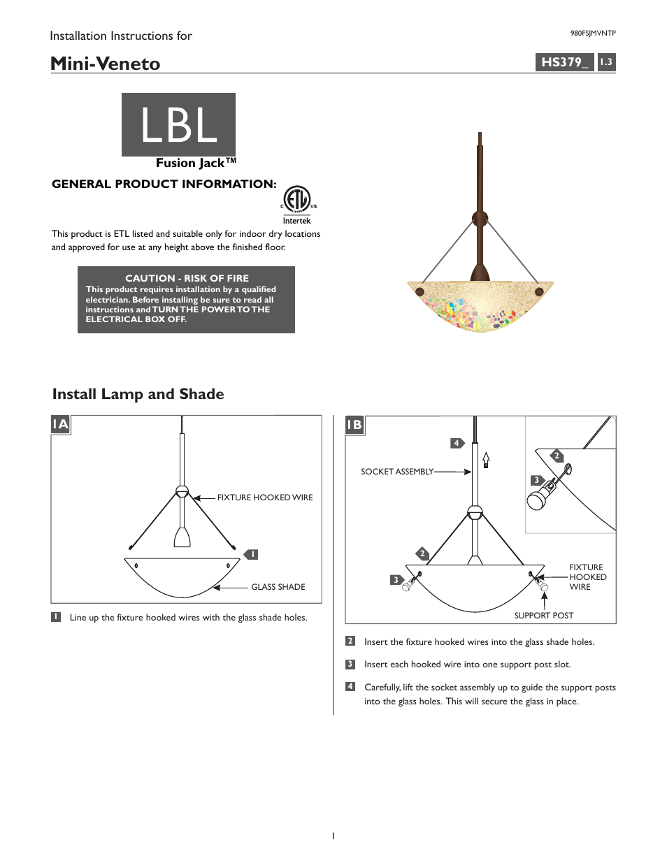 LBL Lighting Mini-Veneto P User Manual | 4 pages