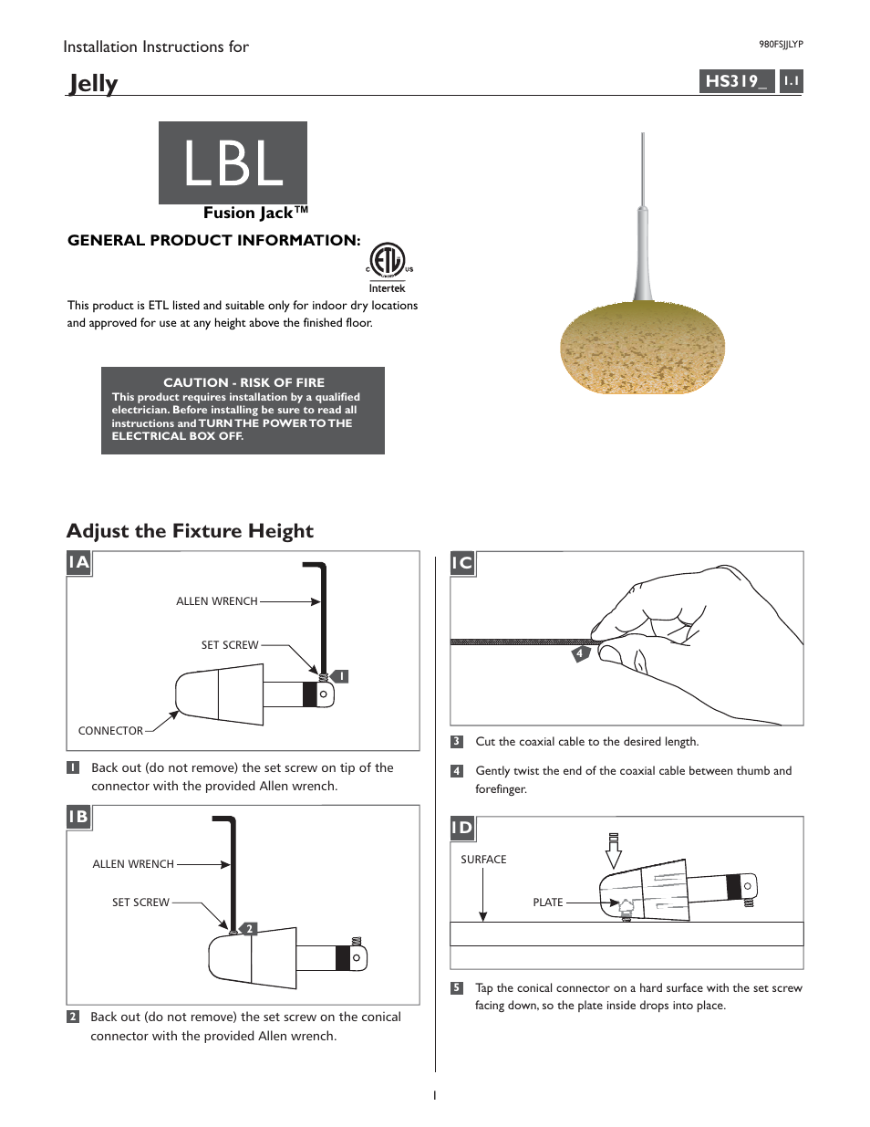 LBL Lighting Jelly P User Manual | 4 pages