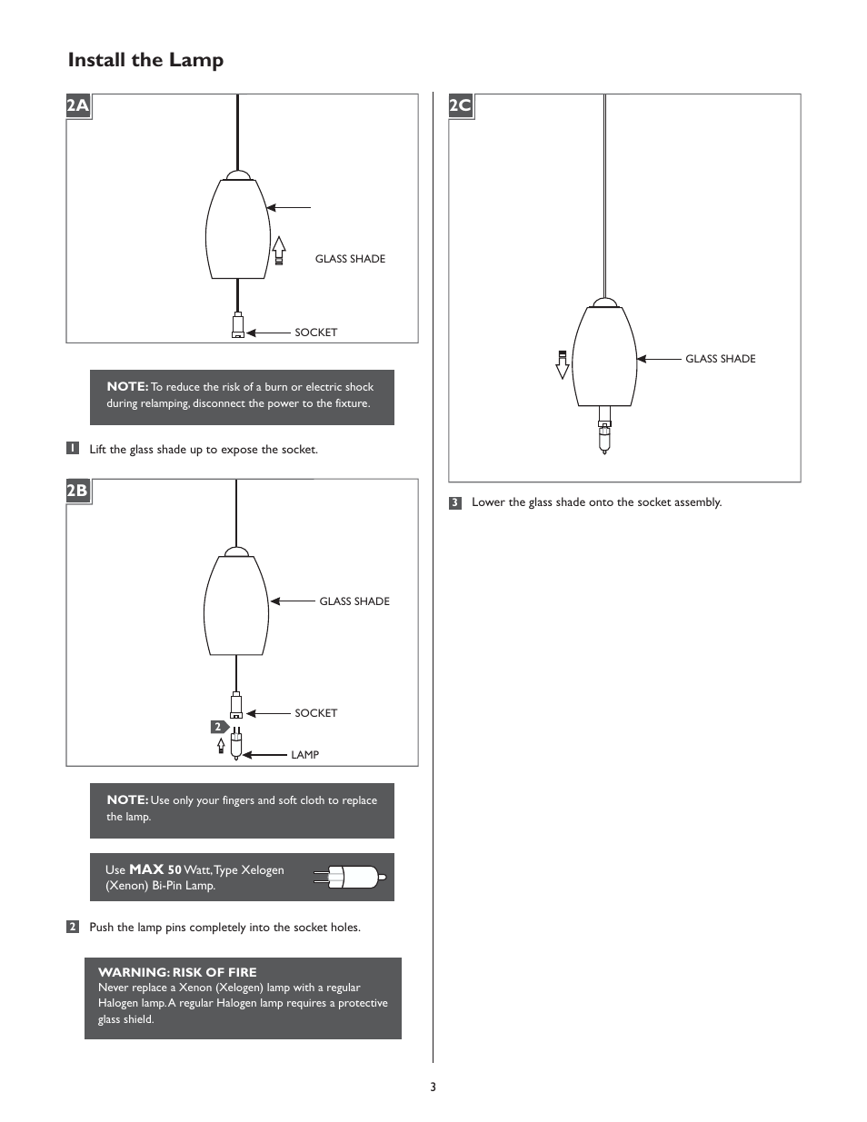 Install the lamp, 2a 2b 2c | LBL Lighting Mini-Monty P User Manual | Page 3 / 4