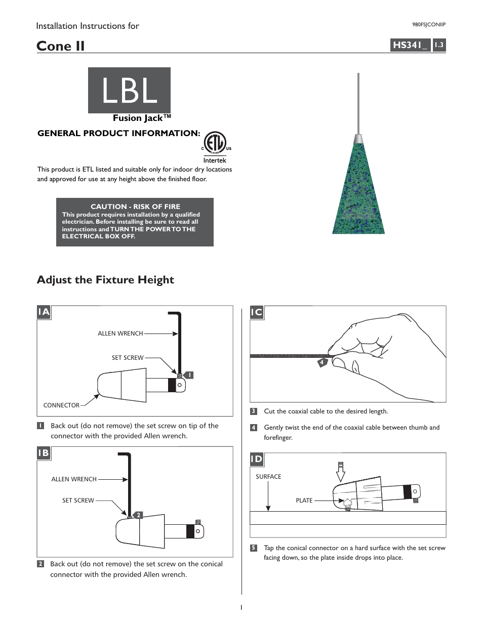 LBL Lighting Cone II P User Manual | 4 pages