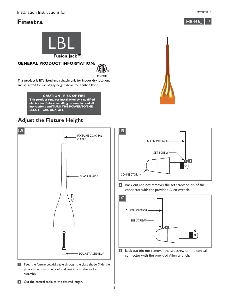 LBL Lighting Finestra P User Manual | 4 pages