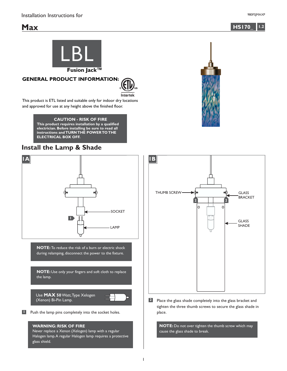 LBL Lighting Max P User Manual | 4 pages