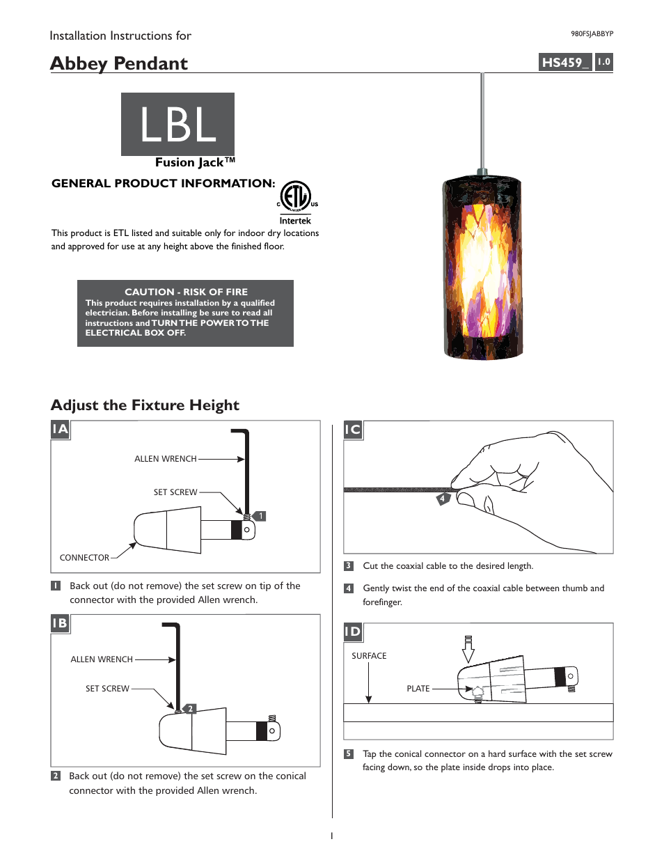 LBL Lighting Abbey User Manual | 4 pages