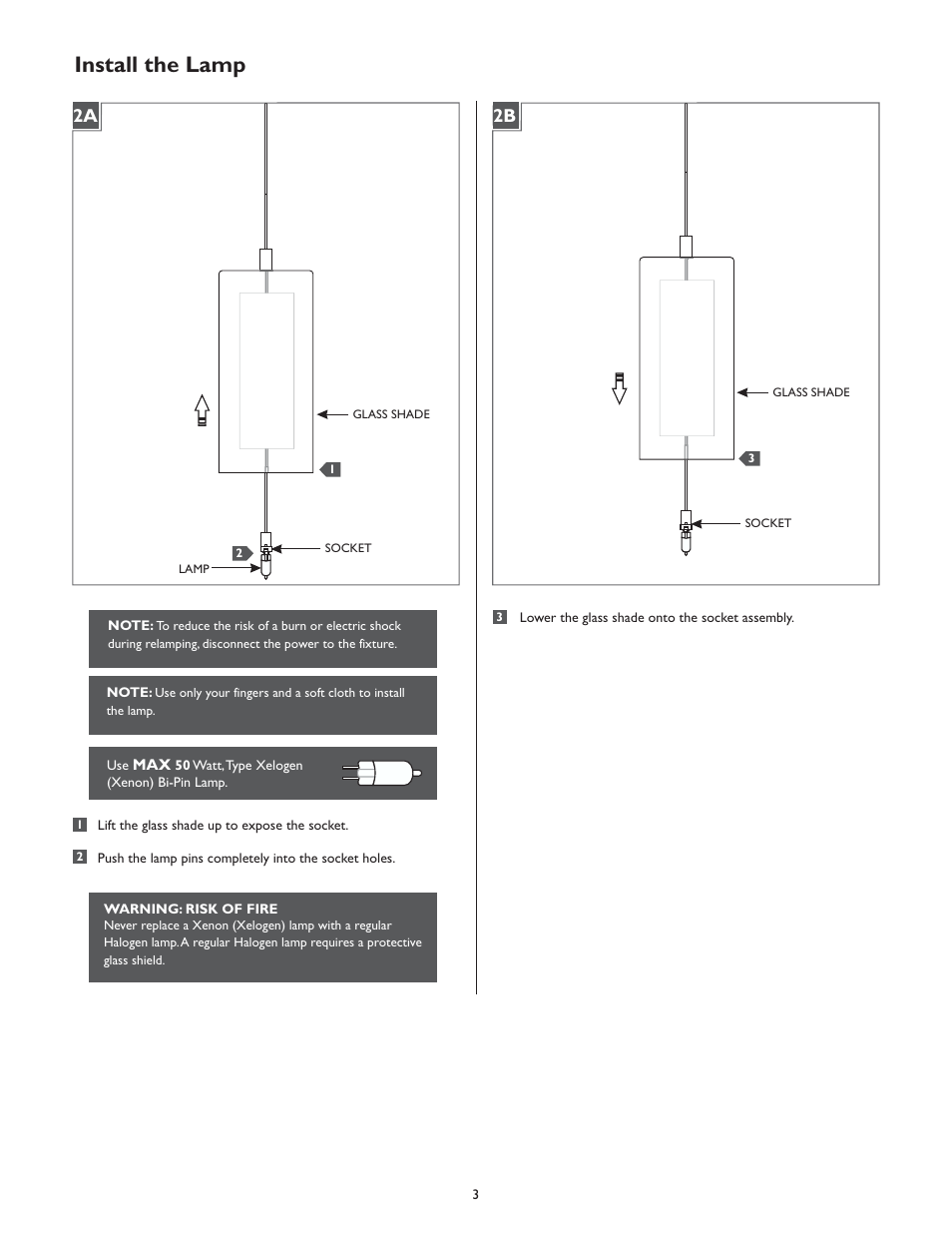 Install the lamp, 2a 2b | LBL Lighting Abbey User Manual | Page 3 / 4