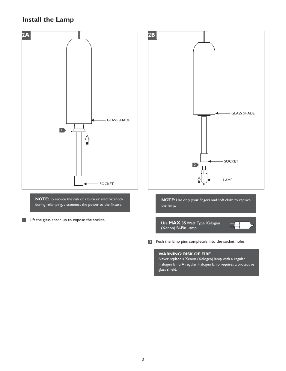 Install the lamp, 2a 2b | LBL Lighting Stogie I BP User Manual | Page 3 / 4