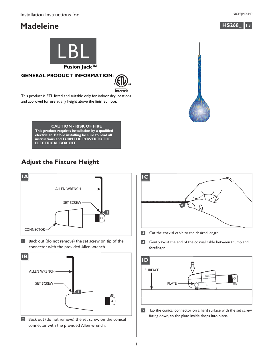 LBL Lighting Madeleine P User Manual | 4 pages